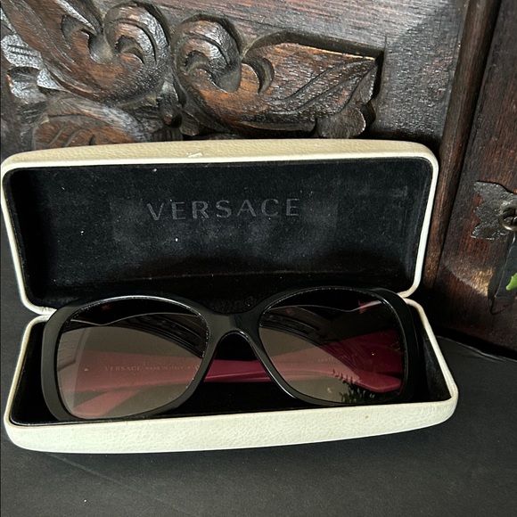 Versace Sunglasses with Black & White Frame and Pink Accents - Picture 11 of 12